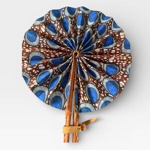 African Wax Fabric & Leather Folding Fan – Handmade in Ivory Coast